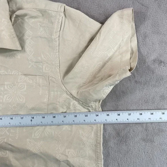 Quiksilver Waterman Shirt Men‎ Large Bege Jacquard Tribal Hawaiian Modal Blend - Picture 6 of 9